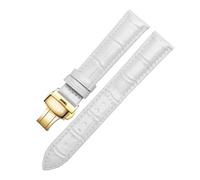 Taconey 12-20mm Genuine Leather Watch Strap With Metal Buckle, Universal Replacement Band,White Light-Gold A,17mm