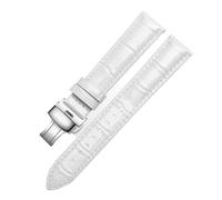 Taconey 12-20mm Genuine Leather Watch Strap With Metal Buckle, Universal Replacement Band,White Light-Silver A,16mm
