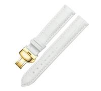 Taconey 12-20mm Genuine Leather Watch Strap With Metal Buckle, Universal Replacement Band,White Matte-Gold A,16mm