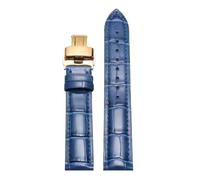Taconey 12-26mm Leather Watch Strap With Stainless Steel Butterfly Buckle, Multi-Size Replacement Band,Storm Blue-Gold,20mm