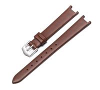 Taconey 12mm Ultra-Thin Leather Watch Strap, Concave End Slim Replacement Band for Women,Brown-Steel,18x10mm