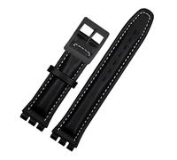 Taconey 17/19mm Genuine Leather Watch Strap With Folding Buckle, Universal Replacement Strap,Black White Black,19mm