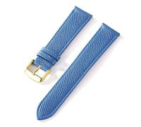 Taconey 18-24mm Epsom Leather Watch Strap, Palm Print Textured Replacement Band,Peacock Blue Gold,19mm