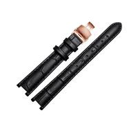 Taconey 18mm Genuine Leather Watch Strap, Notch Design Universal Replacement Wristband,A1-Black-Rose Gold,16x8mm