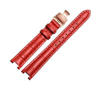Taconey 18mm Genuine Leather Watch Strap, Notch Design Universal Replacement Wristband,A1-Red-Rose Gold,16x10mm