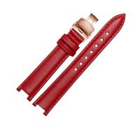 Taconey 18mm Genuine Leather Watch Strap, Notch Design Universal Replacement Wristband,A2-Red-Rose Gold,15x7mm