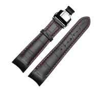Taconey 20/21/22mm Curved End Genuine Leather Watch Strap, Universal Replacement Watch Band,Black Red-Black,22mm