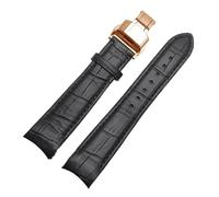 Taconey 20/21/22mm Curved End Genuine Leather Watch Strap, Universal Replacement Watch Band,Black-Rose Gold,20mm