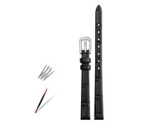 Taconey 6-12mm Ultra-Thin Bamboo Pattern Leather Strap, Slim Replacement Band for Small Watches,Black-Silver,10mm