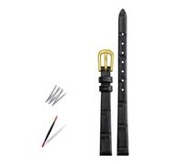 Taconey 6-12mm Ultra-Thin Bamboo Pattern Leather Strap, Slim Replacement Band for Small Watches,Black-Gold,10mm