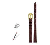 Taconey 6-12mm Ultra-Thin Bamboo Pattern Leather Strap, Slim Replacement Band for Small Watches,Brown-Gold,10mm
