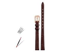 Taconey 6-12mm Ultra-Thin Bamboo Pattern Leather Strap, Slim Replacement Band for Small Watches,Brown-Rose Gold,6mm