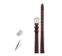 Taconey 6-12mm Ultra-Thin Bamboo Pattern Leather Strap, Slim Replacement Band for Small Watches,Brown-Silver,14mm