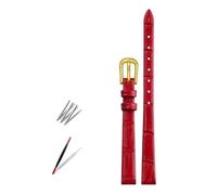 Taconey 6-12mm Ultra-Thin Bamboo Pattern Leather Strap, Slim Replacement Band for Small Watches,Red-Gold,12mm