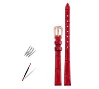 Taconey 6-12mm Ultra-Thin Bamboo Pattern Leather Strap, Slim Replacement Band for Small Watches,Red-Rose Gold,8mm