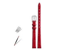 Taconey 6-12mm Ultra-Thin Bamboo Pattern Leather Strap, Slim Replacement Band for Small Watches,Red-Silver,6mm