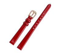 Taconey 6-14mm Ultra-Thin Glossy Leather Watch Strap, Plain Grain Slim Replacement Band,Red Rose Gold,10mm