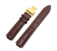 Taconey Curved End Genuine Leather Watch Strap, Replacement Band for Raised Lug Watches,Brownwhite-Golden-B1,10x18mm