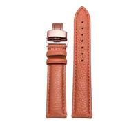 Taconey Litchi Grain Leather Watch Strap With Butterfly Buckle, Vintage Unisex Universal Band,Orange-Rose Gold,23mm