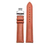 Taconey Litchi Grain Leather Watch Strap With Butterfly Buckle, Vintage Unisex Universal Band,Orange-Silver,16mm