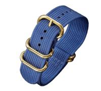 Taconey Nylon Watch Strap With Multi-Ring Buckle, Woven Canvas Sport Wristband, Durable Universal Replacement,Blue-Gold,22mm