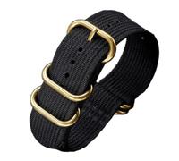 Taconey Nylon Watch Strap With Multi-Ring Buckle, Woven Canvas Sport Wristband, Durable Universal Replacement,Black-Gold,20mm