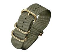 Taconey Nylon Watch Strap With Multi-Ring Buckle, Woven Canvas Sport Wristband, Durable Universal Replacement,Green-Gold,18mm