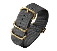 Taconey Nylon Watch Strap With Multi-Ring Buckle, Woven Canvas Sport Wristband, Durable Universal Replacement,Grey-Gold,24mm