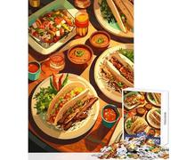 Tacos And Salsa Feast Illustration Hard Jigsaw Puzzle for Adults 1000 Pieces Improve Attention Span And Focus Peaceful Relaxing Leisure Fun (38x26cm)