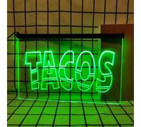 Tacos Neon Sign for Wall Decor, USB Powered Dimmable LED Neon Lights for Mexican Snacks Shop Restaurant Cafe,Green,40x30cm