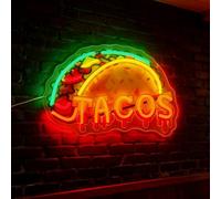 Tacos Neon Sign, LED Taco Signs Mexican Burritos Light Up Sign for Mexican Restaurant Taco Bar Pub Kitchen Fast Food Truck Shop Wall Window Decor, USB Powered with Dimmer