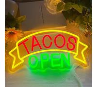 Tacos Open Neon Signs for Wall Decor, LED Taco Neon Light for Mexican Restaurant Decor, Taco Food Light Coffee Bar Restaurant Welcome Sign, Gifts for Taco Lover