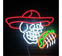 Tacos Skull Neon Sign for Man Room Decor Funny Mexican Tacos Led Light Up Sign for Wall Decor Corn Skeleton Neon Signs for Boys led sign for Party Bar Club Restaurant Man Cave Wall Art Birthday Gift