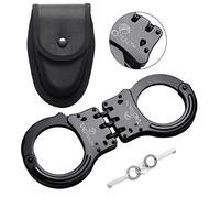 TacStealth Double Lock Hinged Handcuffs with Two Keys & Handcuffs Case | Heavy Duty Black Steal Professional Grade | Bend/Break Free Secure Restraint for Police Officer & Law Enforcement Constable