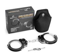 TacStealth Handcuffs with Two Keys & Case| Heavy Duty Black and Silver Steal Professional Grade | Bend/Break Free Secure Handcuffs