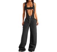 TACSTRUN Women's 90s Vintage Denim Overalls Sexy Hollow Wide Leg Jeans Overall Jumpsuit,Black,M