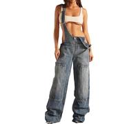 TACSTRUN Women's 90s Vintage Denim Overalls Sexy Hollow Wide Leg Jeans Overall Jumpsuit,Blue,L