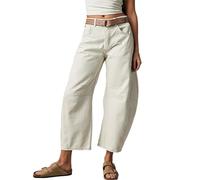 TACSTRUN Women's Baggy Vintage Low Rise Barrel Jeans Work Casual Distressed Washed Wide Leg Ankle Denim Pants,White,M