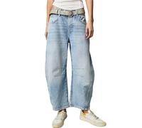 TACSTRUN Women's Baggy Vintage Low Rise Barrel Jeans Work Casual Distressed Washed Wide Leg Ankle Denim Pants,Light Blue,L