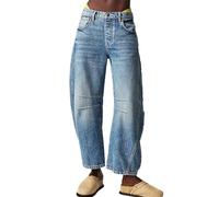 TACSTRUN Women's Baggy Vintage Low Rise Barrel Jeans Work Casual Distressed Washed Wide Leg Ankle Denim Pants,Blue,M