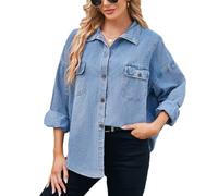 TACSTRUN Women's Classic Casual Loose Denim Shirt Oversized Boyfriend Jean Blouse Top,Light Blue,M
