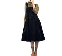 TACSTRUN Women's Corduroy Sleeveless Plus Size Overall Dress A Line Skirtall Jumper Midi Babydoll Tank Dress with Pockets,Black,3XL