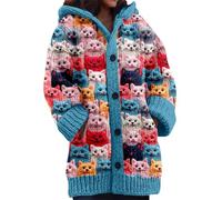 TACSTRUN Women's Cute Funny Fluffy Christmas Sweaters Print Warm Winter Long Open Front Coat,Blue,4XL