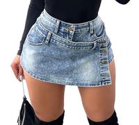TACSTRUN Women's High Waisted Denim Shorts Summer Sexy Asymmetrical Mini Jean Skirt,Blue,M