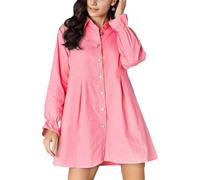 TACSTRUN Women's Lantern Long Sleeve Button Down Denim Shirt Dress Summer Casual Loose Bling Glitter Babydoll Jean Dress,Pink,XL