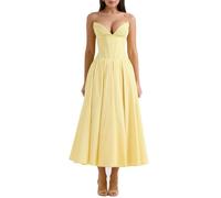 TACSTRUN Women's Sexy Sleeveless Bodycon Corset Maxi Dress Tube Top Ruched Flowy Elegant Evening Party Long Dresses,Yellow,S