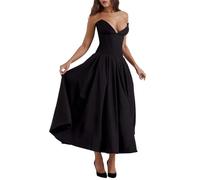 TACSTRUN Women's Sexy Sleeveless Bodycon Corset Maxi Dress Tube Top Ruched Flowy Elegant Evening Party Long Dresses,Black,M