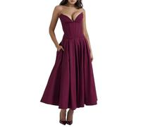 TACSTRUN Women's Sexy Sleeveless Bodycon Corset Maxi Dress Tube Top Ruched Flowy Elegant Evening Party Long Dresses,Red,L