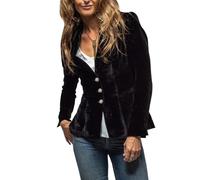 TACSTRUN Women's Velvet Blazer Suit Jacket Casual Lightweight Cropped Long Sleeve Fully Lined Blazer Jacket Outerwear,Black,XXL