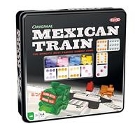 Tactic Mexican Train Domino Game for Kids, Adults, 2-8 Players - Portable, Compact Colored Domino Train Game in a Tin Box - Perfect for Fun Nights, Get Togethers